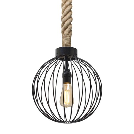 Besa Lighting Besa Sultana Globe Rope Pendant, Black, 1x5W LED Filament 1JT-SULTANA-G-EDIL-BK